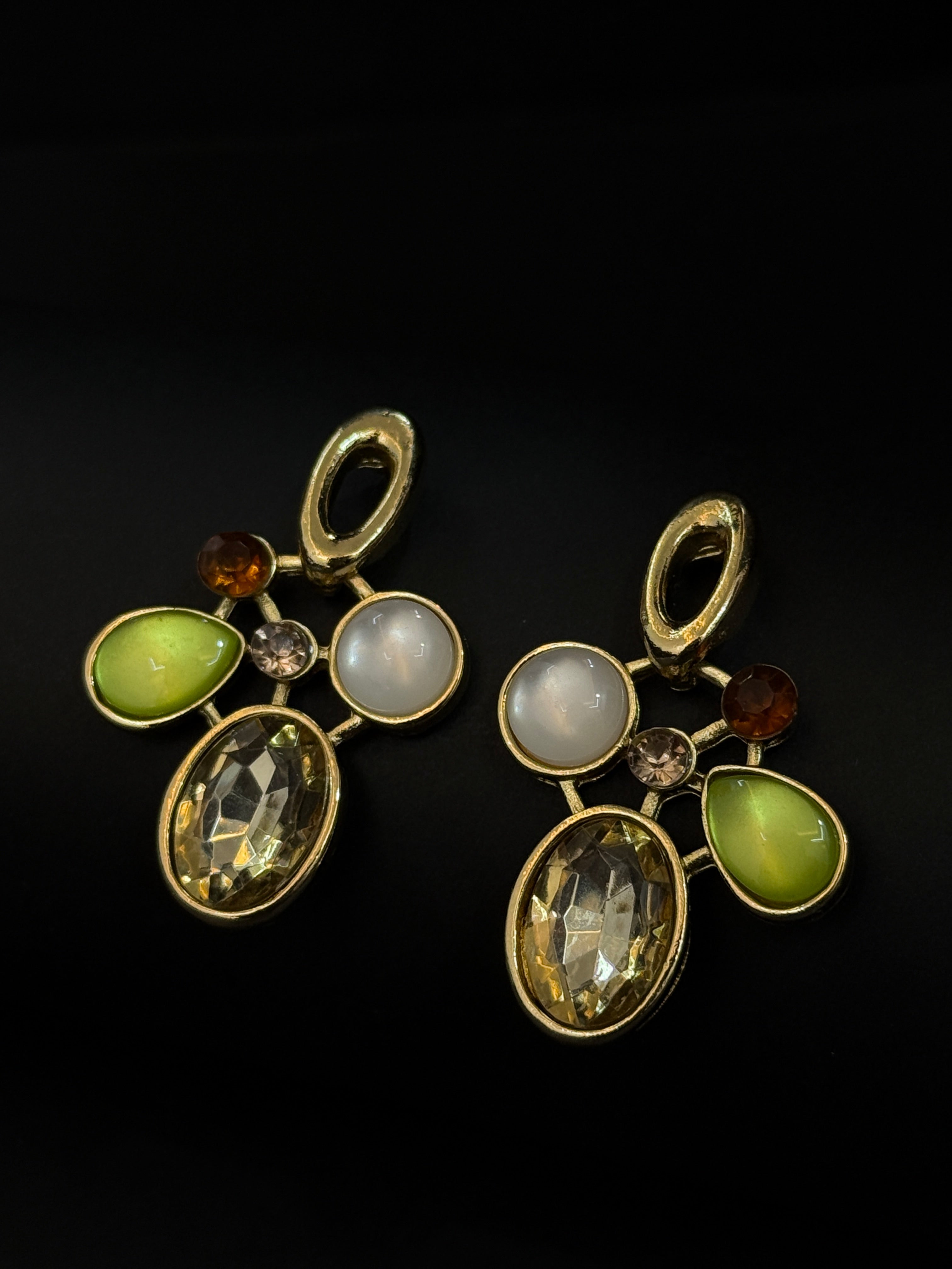 Chic Gold-Toned Multi-Stone Drop Earring-Mivanaa